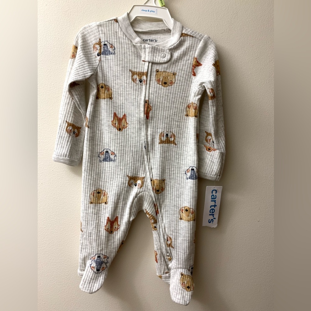 Carter’s Animals 2-Way Zip Cotton Sleep & Play Pajamas NEW Sz 3mo